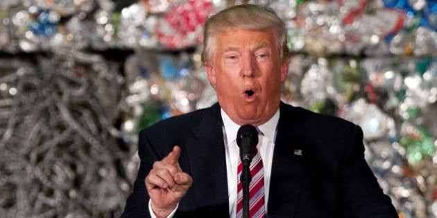 MONESSEN, PA - JUNE 28: Presumptive Republican candidate for President Donald Trump speaks to guests during a policy speech during a campaign stop at Alumisource on June 28, 2016 in Monessen, Pennsylvania. Trump continued to attack Hillary Clinton while delivering an economic policy speech targeting globalization and free trade. (Photo by Jeff Swensen/Getty Images)