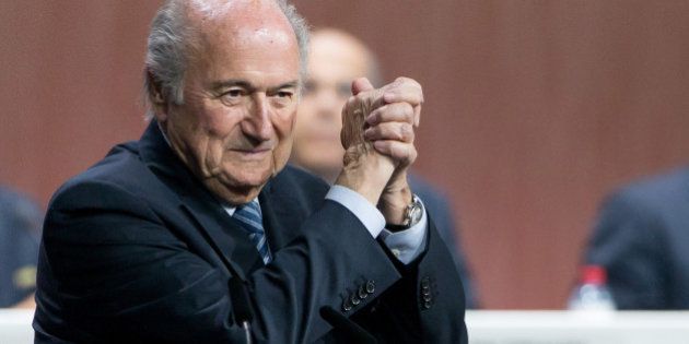 ZURICH, SWITZERLAND - MAY 29: FIFA President Joseph S. Blatter celebrates his election during the 65th FIFA Congress at Hallenstadion on May 29, 2015 in Zurich, Switzerland. (Photo by Philipp Schmidli/Getty Images)