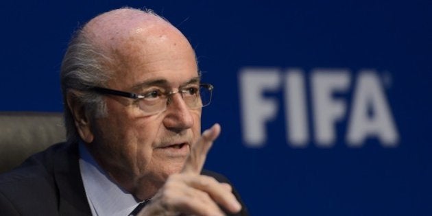 FIFA president Sepp Blatter attends a press conference on May 30, 2015 in Zurich after being re-elected during the FIFA Congress. Blatter said he was 'shocked' at the way the US judiciary has targeted football's world body and slammed what he called a 'hate' campaign by Europe's football leaders. AFP PHOTO / FABRICE COFFRINI (Photo credit should read FABRICE COFFRINI/AFP/Getty Images)