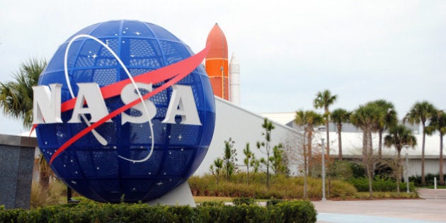 CAPE CANAVERAL, FL - JANUARY 21: Logo of NASA is seen at the Kennedy Space Center in Cape Canaveral Air Force Station in Florida, United States on January 21, 2015. (Photo by Kenan Irtak/Anadolu Agency/Getty Images)