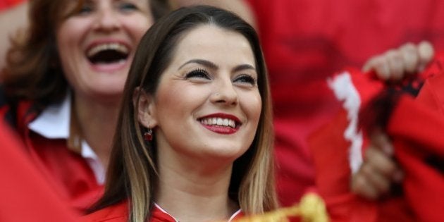An Albania fan waits for the start of the Euro 2016 group A football match between France and Albania...