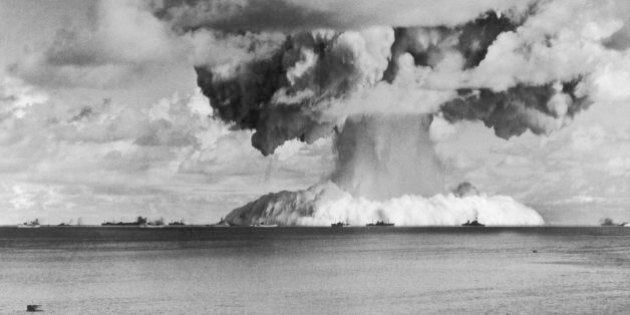 UNITED STATES - JULY 24: On July 24, 1946, The American Army Dropped The 5Th Atomic Bomb Above Bikini Atoll In The Pacific Ocea, Off The Coast Of The Marshall Islands. The Row Of Ships In The Background Was Used To Test Radioactive Fallout. (Photo by Keystone-France/Gamma-Keystone via Getty Images)