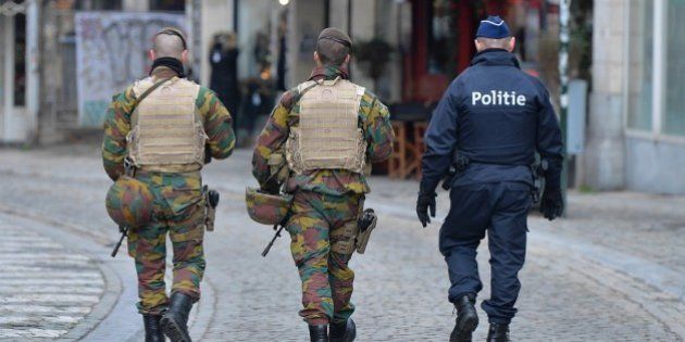 BRUSSELS, BELGIUM - NOVEMBER 21: Belgian security forces patrol on the streets as the Belgian authorities...