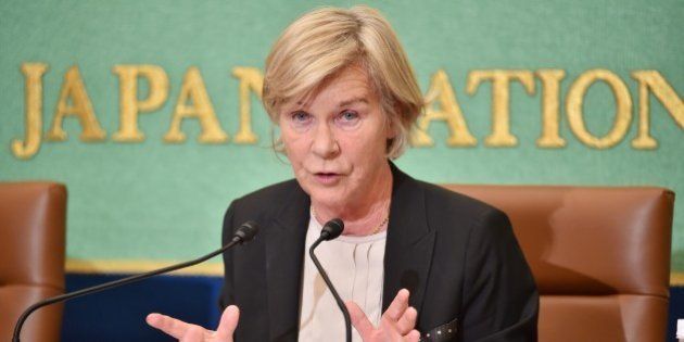 United Nations Special Rapporteur Maud de Boer-Buquicchio speaks during a press briefing at the Japan National Press Club in Tokyo on October 26, 2015. De Boer-Buquicchio spoke about child pornography and prostitution following a week-long tour of Japan. AFP PHOTO / KAZUHIRO NOGI (Photo credit should read KAZUHIRO NOGI/AFP/Getty Images)