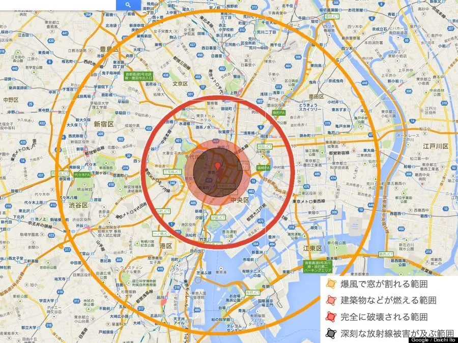 もしも東京と大阪に広島型の原爆が落とされたら 地図 ハフポスト News