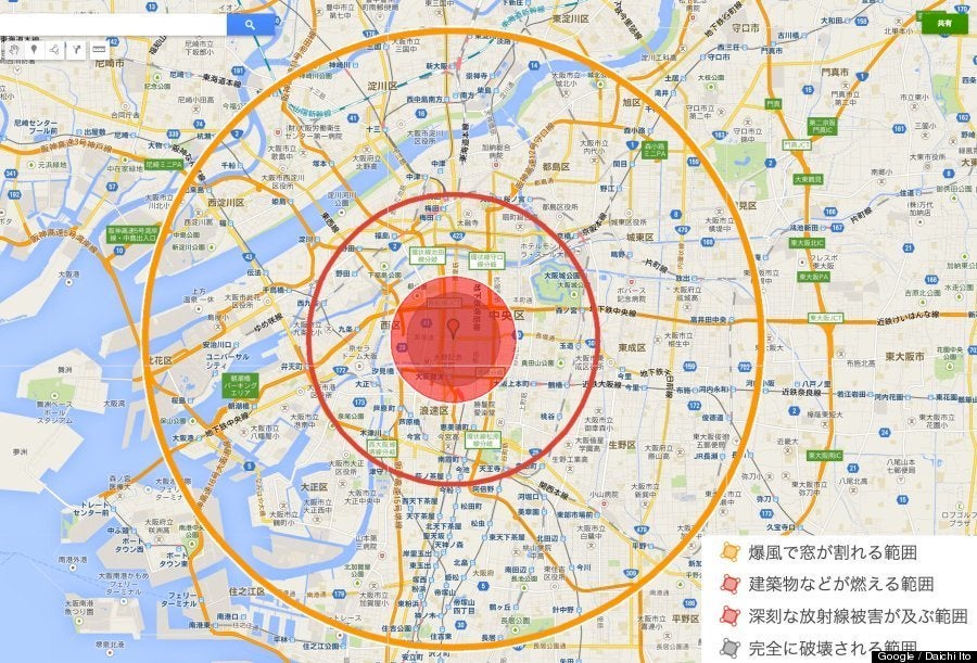 もしも東京と大阪に広島型の原爆が落とされたら 地図 ハフポスト