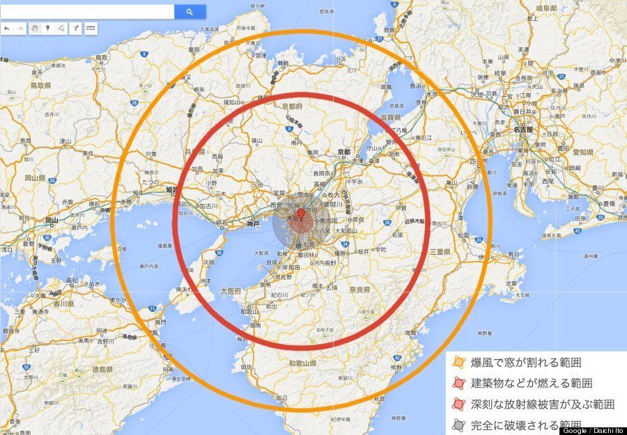 もしも東京と大阪に広島型の原爆が落とされたら 地図 ハフポスト