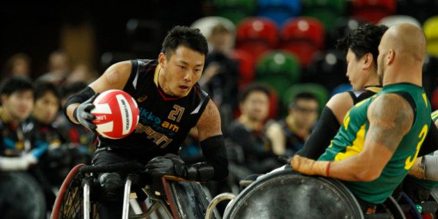 LONDON, ENGLAND - OCTOBER 13: Yukinobu Ike of Japan during the 2015 BT World Wheelchair Rugby Challenge match between Australia and Japan at The Copper Box on October 13, 2015 in London, United Kingdom. (Photo by Mitchell Gunn/Getty Images)