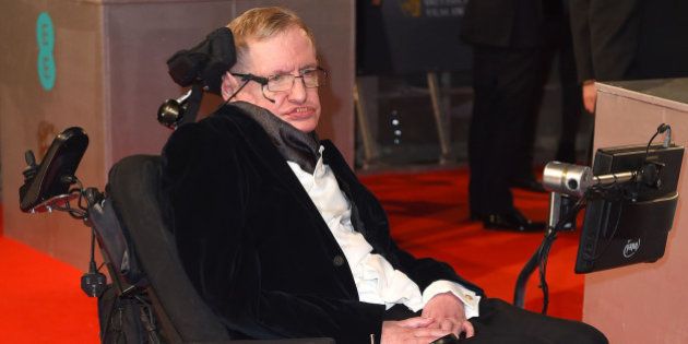 Stephen Hawking arrives for the British Academy Film and Television Awards 2015, The BAFTAs, at the Royal Opera House, in London, Sunday, Feb. 8, 2015. (Photo by Jonathan Short/Invision/AP)