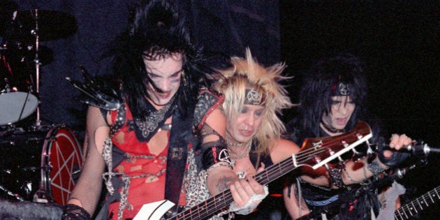 NEW YORK CITY, NY - JANUARY 15: Nikki Sixx, Vince Neil and Mick Mars of Motley Crue perform at Madison Square Garden on the Shout at the Devil tour on January 15, 1984 in New York City. (Photo by Larry Marano/Getty Images)