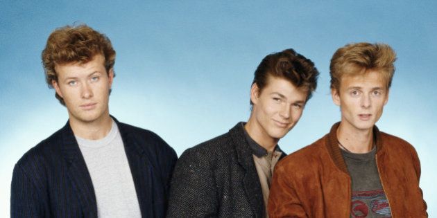 Norwegian pop group a-ha, circa 1985. From left to right, Magne Furuholmen, singer Morten Harket and Paul Waaktaar-Savoy. (Photo by Tim Roney/Getty Images)