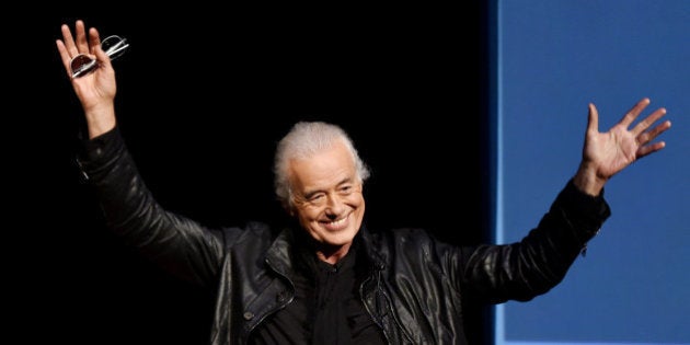 LOS ANGELES, CA - NOVEMBER 12: Musician Jimmy Page speaks onstage at 'An Evening With Jimmy Page And Chris Cornell In Conversation' at the Ace Hotel on November 12, 2014 in Los Angeles, California. (Photo by Kevin Winter/Getty Images)