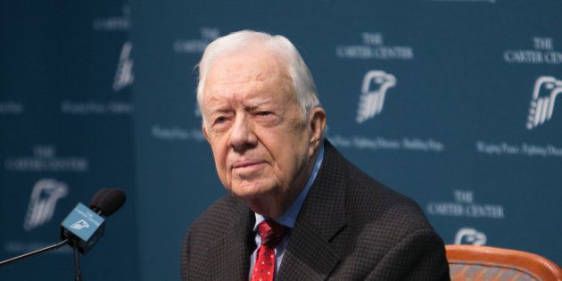 ATLANTA, GA - AUGUST 20: Former President Jimmy Carter discusses his cancer diagnosis during a press conference at the Carter Center on August 20, 2015 in Atlanta, Georgia. Carter confirmed that he has melanoma that has spread to his liver and brain and will start treatment today. (Photo by Jessica McGowan/Getty Images)