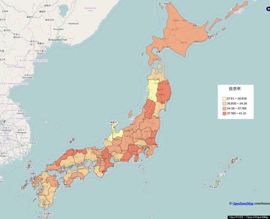 衆院選 18時までの投票率 都道府県別マップ 画像 ハフポスト