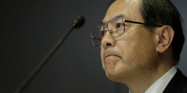 Masashi Muromachi, chairman and president of Toshiba Corp., reacts during a news conference in Tokyo, Japan, on Monday, Aug. 31, 2015. Toshiba delayed release of its fiscal 2014 earnings after discovering additional accounting issues that required further investigation. Photographer: Kiyoshi Ota/Bloomberg via Getty Images