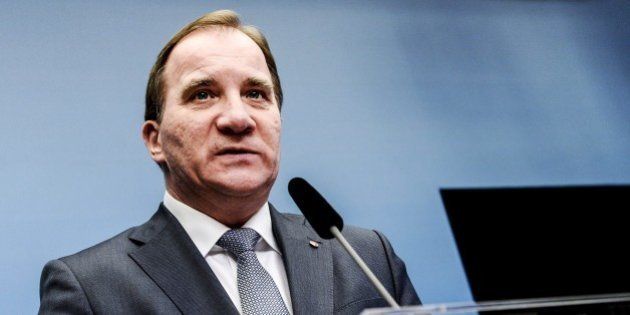 Sweden's Prime Minister Stefan Lofven (Social Democrats) talks at a press conference at the chancellery in Stockholm, Sweden, on December 2, 2014. Lofven appealed to the center and and right wing parties to agree with the government on a new budget, since the extreme right wing party Sweden Democrats says it will support a financial package being put forward by the country's centre-right parties instead of the budget proposed by Lofven's coalition government. AFP PHOTO / TT NEWS AGENCY / PONTUS LUNDAHL / SWEDEN OUT (Photo credit should read PONTUS LUNDAHL/AFP/Getty Images)