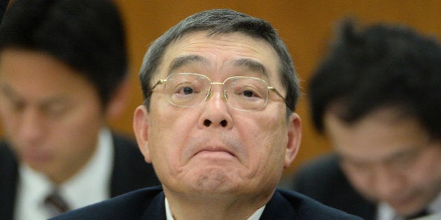 Katsuto Momii, president of Japan's NHK, listens to questions at the National Diet of parliament in Tokyo on February 19, 2014. Momii said on February 19 the public broadcaster will be impartial after his controversial remarks over war history reportedly made the US embassy reject an interview with the ambassador. AFP PHOTO/Toru YAMANAKA (Photo credit should read TORU YAMANAKA/AFP/Getty Images)