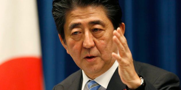Japan's Prime Minister Shinzo Abe speaks during a press conference at his official residence in Tokyo,...