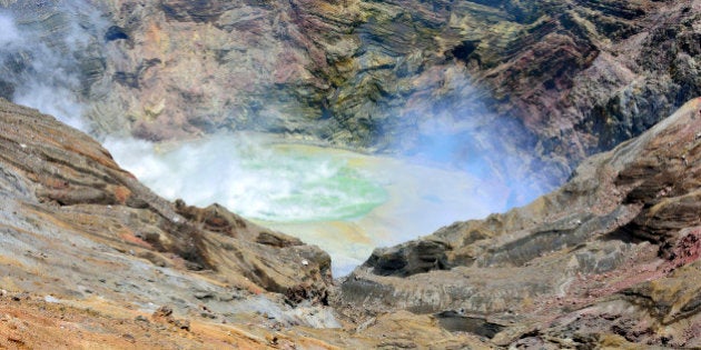 Japan, Kyushu, Kumamoto Prefecture, Aso, Mount Aso, View of Naka-Dake Crater. (Photo by: JTB Photo/UIG via Getty Images)