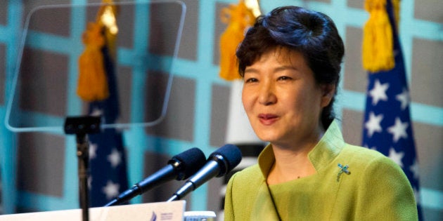 SEOUL, SOUTH KOREA - SEPTEMBER 30: South Korean President Park Geun-hye speaks during a ceremony honoring the 60th anniversary of the U.S. alliance with South Korea on September 30, 2013 in Seoul, South Korea. Hagel is expected to head to Japan for ministerial meetings. (Photo by Jacquelyn Martin-Pool/Getty Images)