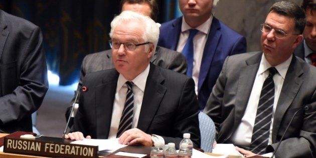Russia's Ambassador to the United Nations Vitaly Churkin speaks at the United Nations Security Council meeting July 18, 2014 at the United Nations in New York. The Security Council met to discuss the shooting down of Malaysia Airlines Flight 17 over Ukraine July 17, 2014 and the current situation in Ukraine. AFP PHOTO/Don Emmert (Photo credit should read DON EMMERT/AFP/Getty Images)