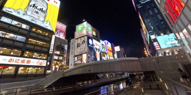 Japan, Kinki Region, Osaka Prefecture, Osaka, Chuo Ward, View of Ebisu Bridge at Dotonbori. (Photo by: JTB Photo/UIG via Getty Images)