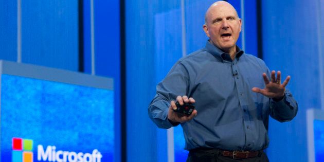 Steve Ballmer, chief executive officer of Microsoft Corp., delivers the keynote during the Microsoft Build Developers Conference in San Francisco, California, U.S., on Wednesday, June 26, 2013. Facebook Inc. is building an application for Microsoft Corp.'s Windows 8, adding one of the most popular programs still missing from the operating system designed to help Microsoft gain tablet customers. Photographer: David Paul Morris/Bloomberg via Getty Images