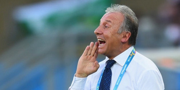 CUIABA, BRAZIL - JUNE 24: Head coach Alberto Zaccheroni of Japan gestures during the 2014 FIFA World Cup Brazil Group C match between Japan and Colombia at Arena Pantanal on June 24, 2014 in Cuiaba, Brazil. (Photo by Christopher Lee/Getty Images)