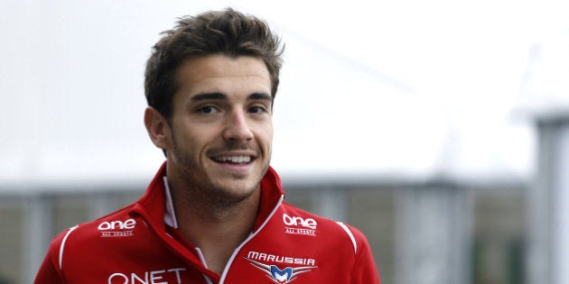 SUZUKA, JAPAN - OCTOBER 05: Jules Bianchi of France and Marussia arrives for the drivers' parade prior to the Japanese Formula One Grand Prix at Suzuka Circuit on October 5, 2014 in Suzuka, Japan. (Photo by Jiri Krenek/isifa/Getty Images)