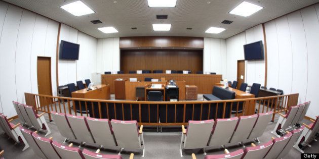 JAPAN - MAY 19: A courtroom in the Tokyo District Court sits empty in Tokyo, Japan, on Tuesday, May, 19, 2009. Japan's first court case involving citizens sitting as judges will start today at the Tokyo District Court, the Yomiuri newspaper reported, without citing the source of its information. (Photo by Tomohiro Ohsumi/Bloomberg via Getty Images)