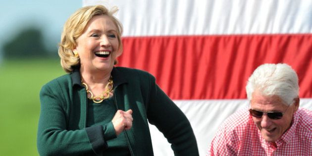 INDIANOLA, IA - SEPTEMBER 14: Former Secretary of State Hillary Rodham Clinton speaks to a large gathering at the 37th Harkin Steak Fry, September 14, 2014 in Indianola, Iowa. This is the last year for the high-profile political event as Sen. Tom Harkin (D-IA) plans to retire. (Photo by Steve Pope/Getty Images)