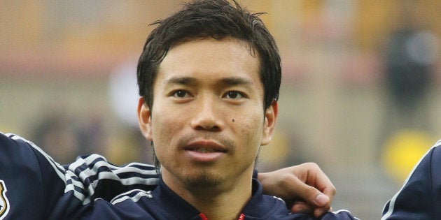 ZHODZINA, BELARUS - OCTOBER 15: Yuto Nagatomo of Japan looks on prior to the international friendly match between Belarus and Japan at Torpedo stadium on October 15, 2013 in Zhodzina, Belarus. (Photo by Oleg Nikishin/Epsilon/Getty Images)