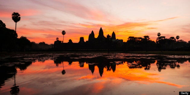 Sunrise on Angkor Wat Temple in Cambodia. UNESCO site, World Wonder