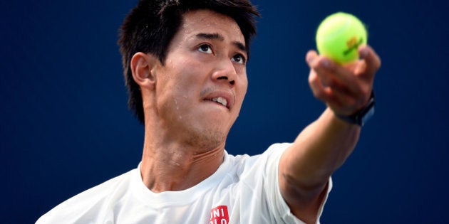 NEW YORK, NY - SEPTEMBER 07: Kei Nishikori of Japan practices on Day fourteen of the 2014 US Open at the USTA Billie Jean King National Tennis Center on September 7, 2014 in the Flushing neighborhood of the Queens borough of New York City. (Photo by Alex Goodlett/Getty Images)