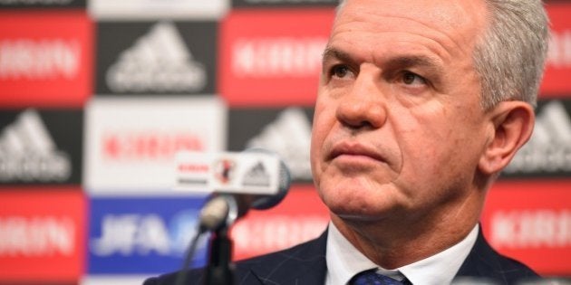 TOKYO, JAPAN - AUGUST 11: New Manager for Japan National Soccer Team Javier Aguirre speaks during a press conference upon arrival in Japan at the Grand Prince Hotel Takanawa on August 11, 2014 in Tokyo, Japan. (Photo by Masterpress/Getty Images)