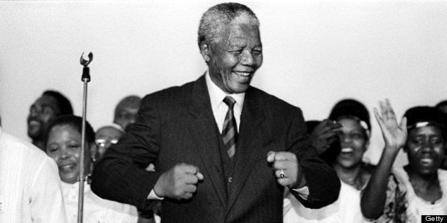JOHANNESBURG, SOUTH AFRICA: (SOUTH AFRICA OUT) Nelson Mandela smiles as he attends an ANC victory march in 1994 in Johannesburg, South Africa. (Photo by Paul Weinberg/Gallo Images/Getty Images)