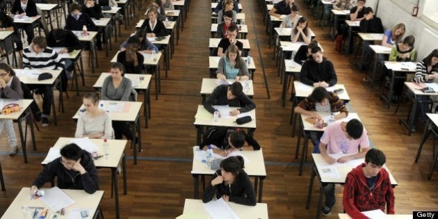 FRANCE - JUNE 17: Baccalaureate 2010 at Clemenceau high school In Nantes, France On June 17, 2010-Baccalaureate 2010 at Clemenceau high school in Nantes, test of philosophy for the baccalaureate of general education, exam room. (Photo by Alain DENANTES/Gamma-Rapho via Getty Images)