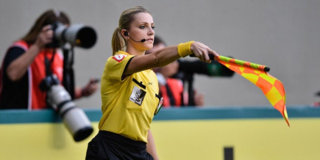 BELO HORIZONTE, BRAZIL - MAY 11: Referee Fernanda Colombo during a match between Atletico MG and Cruzeiro...