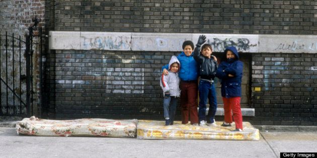 Group of young children in Urban Ghetto, Bronx, NY (Photo by Visions of America/UIG via Getty Images)