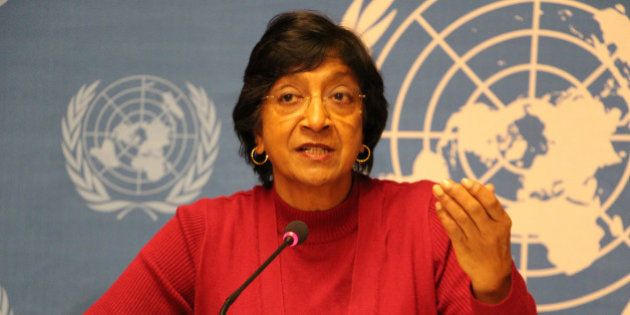 GENEVA, SWITZERLAND - DECEMBER 2 : UN High Commissioner for Human Rights Navi Pillay speaks during a press conference at the United Nations offices in Geneva on December 2, 2013.(Photo by Murat Unlu/Anadolu Agency/Getty Images)