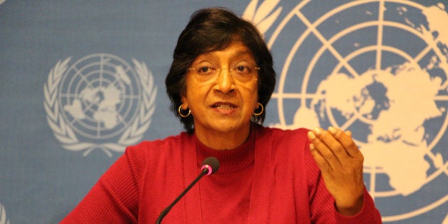 GENEVA, SWITZERLAND - DECEMBER 2 : UN High Commissioner for Human Rights Navi Pillay speaks during a press conference at the United Nations offices in Geneva on December 2, 2013.(Photo by Murat Unlu/Anadolu Agency/Getty Images)