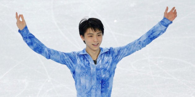 SOCHI, RUSSIA - FEBRUARY 06: Yuzuru Hanyu of Japan competes in the Figure Skating Men's Short Program during the Sochi 2014 Winter Olympics at Iceberg Skating Palace on February 6, 2014 in Sochi, Russia. (Photo by Matthew Stockman/Getty Images)