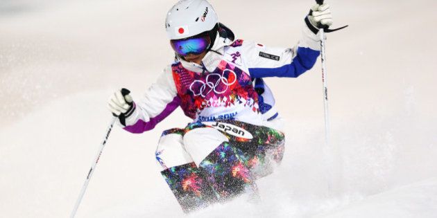SOCHI, RUSSIA - FEBRUARY 08: Aiko Uemura of Japan competes in the Ladies' Moguls Final 2 on day 1 of the Sochi 2014 Winter Olympics at Rosa Khutor Extreme Park on February 8, 2014 in Sochi, Russia. (Photo by Cameron Spencer/Getty Images)