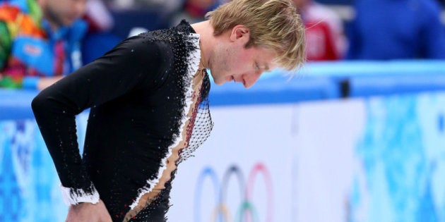 SOCHI, RUSSIA - FEBRUARY 13: Evgeny Plyushchenko of Russia withdraws from the competition after warming up due to injury during the Men's Figure Skating Short Program on day 6 of the Sochi 2014 Winter Olympics at the at Iceberg Skating Palace on February 13, 2014 in Sochi, Russia. (Photo by Robert Cianflone/Getty Images)