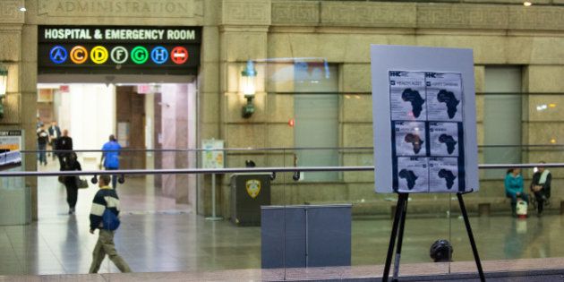 NEW YORK, NY - OCTOBER 23, 2014: A health alert is displayed at the entrance to Bellevue Hospital October 23, 2014 in New York City. After returning to New York City from Guinea where he was working with Doctors Without Borders treating Ebola patients, Dr. Craig Spencer was quarantined after showing symptoms consistent with the virus. Spencer was taken to Bellevue hospital to undergo testing. (Photo by Bryan Thomas/Getty Images)