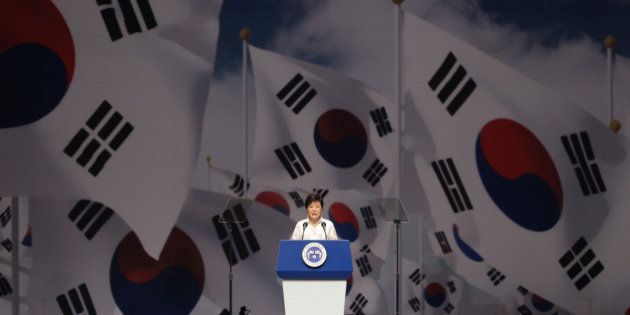 SEOUL, SOUTH KOREA - AUGUST 15: South Korean President Park Geun-Hye speaks during the 69th Independence Day ceremony at Sejong Art Center on August 15, 2014 in Seoul, South Korea. Korea was liberated from Japan's 35-year colonial rule in 1945. (Photo by Chung Sung-Jun/Getty Images)