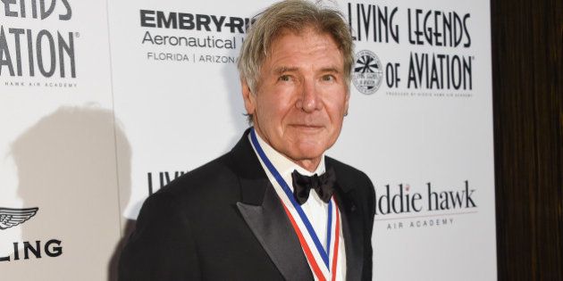 Harrison Ford attends the 12th Annual Living Legends of Aviation Awards at The Beverly Hilton Hotel on Friday, Jan 16, 2015, in Los Angeles. (Photo by Rob Latour/Invision/AP)