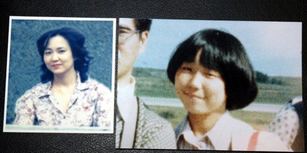 TOKYO - OCTOBER 3: Photographs of Japanese abductee, Megumi Yokota, at 13 (R) and at 20, taken in North Korea, is shown at a news conference October 3, 2002 in Tokyo, Japan. Yokota was the youngest national kidnapped, abducted on her way home from badminton practice. She and other nationals were abducted in the 1970s and 80s to teach Japanese language and customs in spy schools in North Korea. (Photo by Koichi Kamoshida/Getty Images)