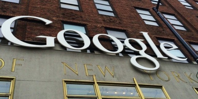 A Google sign hangs on their headquarters May 21, 2014 in New York City.