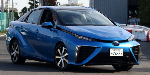 A Toyota Motor Corp. Mirai fuel-cell powered vehicle is driven during a test drive in Tokyo, Japan, on Monday, Nov. 17, 2014. Toyota will start selling its Mirai fuel-cell vehicle next month for 7.24 million yen ($63,000), which Japan will subsidize with the aim of repeating the success of the world's most popular hybrid. Photographer: Tomohiro Ohsumi/Bloomberg via Getty Images